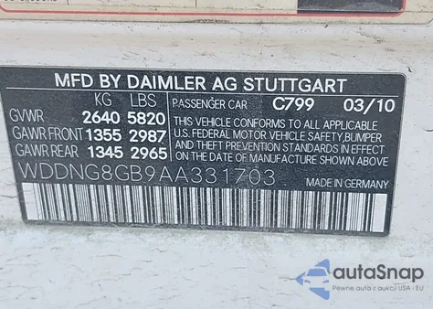 2010 Mercedes-Benz S 550 4Matic из США, поврежденный, VIN WDDNG8GB9AA331703